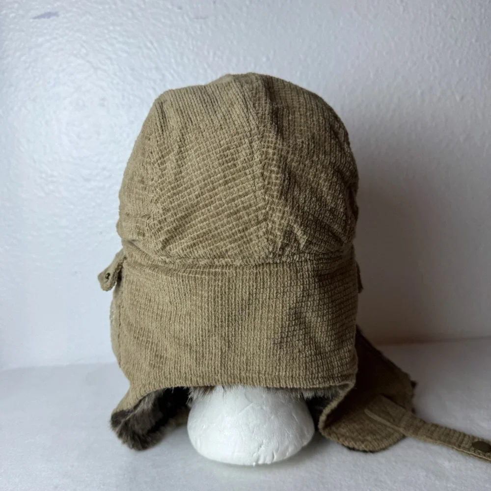 True Religion Men's Trapper Hat Cap Brown Tan One Size Faux Fur Lined Winter